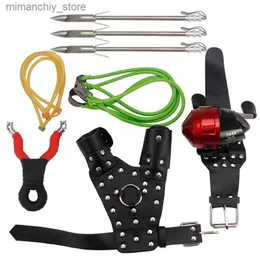 Hunting Slingshots Powerful Outdoor Hunting Artifact Slingshot Wristband Fishing Reel Set Shooting Competitive Catch Fish Catapult with Rubber Band Q231114