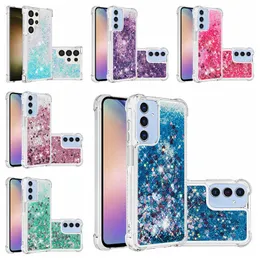 Flüssige stoßfeste Hüllen für Google Pixel 8 Pro 8A 7A Huawei Honor 90 Lite Xiaomi 13T 13 POCO F5 Herz Liebe Airbag Klar Treibsand Bling Glitzer Weiche TPU Vier-Ecken-Abdeckung