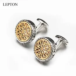 Cuff Links LEPTON Vintage Cufflinks For Mens Gold Silver Color Baroque Whale Back Closure Cuff Links Wedding Business Cufflink Gemelos J230413