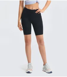 lu Yoga Shorts Align Sport Nahtlose 4-Punkt-Hose mit hoher Taille für Damen, Laufen, Fitnessstudio, mit Seitentasche, Workout, kurze Leggings, DK068
