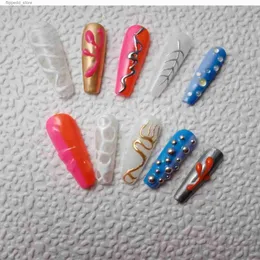 False Nails Blue Mermaid 3d Silver Butterfly Long Stiletto Custom Fairy Core 가짜 Q231113