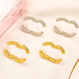 2colors Gold Plated Brand Designers Double Letters Stud Clip Chain Geometric Famous Women Sier Crystal Rhinestone Earring Wedding