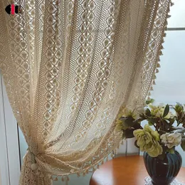 الستائر المطلقة Retro Boho Chic Beige Crochet Knitting for Kitchen Parlor Villa Cafe Patio Tassel Wedding Decoration 230413