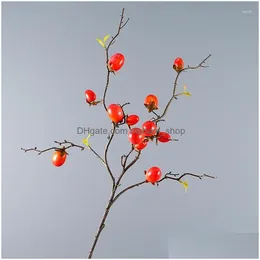 Decorative Flowers Wreaths Artificial Red Berries Indoor Decoration Small Tomato Branches Porch Pography Props Plants Drop Deliver Dhfnq