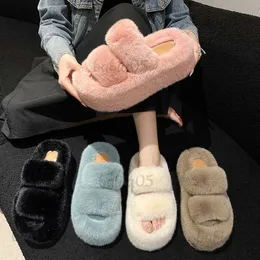 Slippers Thick soled plush slippers for female outerwear wearing 2023 new autumn and winter flat bottomed plush insulated cotton slippers T231114