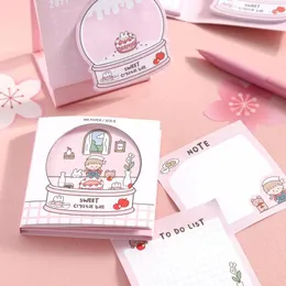 أوراق/مجموعة من كرة بلورية حلوة Kawaii Girls Memo Pad Sticky Notes To Do List Planner Sticker Notepad Stationery Supplies Cute