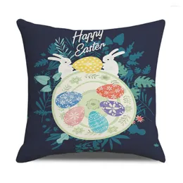 Pillow Dark Blue Printed Case Easter Square Plant Egg Cover 45X45 Living Room Sofa Bedroom Home Decor J1940