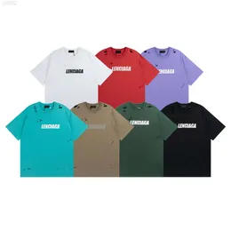 Balanciaga T 셔츠 디자이너 파리 스프링과 가을의 가을 New B 가족 클래식 레터 인쇄 컷 및 찢어진 남성과 여성을위한 짧은 슬리브 티셔츠의 올바른 버전