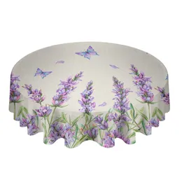Table Cloth Watercolor Lavender Flower Butterfly Retro Round Tablecloth Kitchen Decor Waterproof Table Cloth Dining Coffee Table Cover W0414