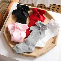 Kids Socks New Girl Baby Ribbon Bow Sock 5 Colors High 3/4 Knee Kids Princess Fit 0-4T Fine Warm Legs BabyL231114