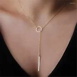 Choker Trendy Simple Round Stick Pendant Necklace For Women Pearl Clavicle Leaves Long Chain Fashion Jewelry Statement Gift