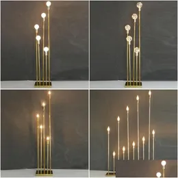 Party Decoration Party Decoration 10-Head Golden Metal Candelabra Candle Holder Wedding Table Centerpieces Home Tall Electronic Candle Dhchl