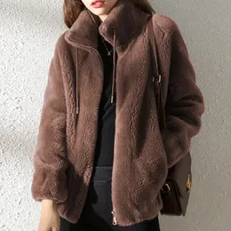 Giacche da donna invernali in pile polare imbottito con cerniera Cappotto tinta unita agnello caldo cardigan giacca tasca casual 231113