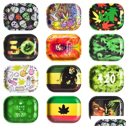 Röker rör Cartoon Metal Rolling Tray 7x5.5 Tobak Stroage Rök Tillbehör Pipe Glass Bong FedEx/ DHS Drop Delivery Home Garden Dh2me