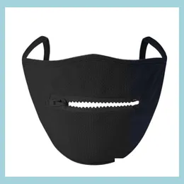 Tasarımcı Maskeler Gerçek fermuarlı yüz maskesi pamuklu yıkanabilir yeniden kullanılabilir hızlı kuru bez antiuv ağız er içilmesi kolay / siyah beyaz dr dhynd