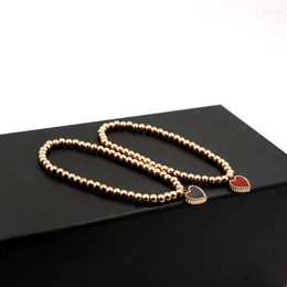 Модные кружевные двусторонние персиковые бусины в форме сердца, эластичный браслет из веревки, цвет розового золота для женщин, ювелирные изделия