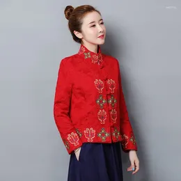 Ropa étnica tradicional chino para mujeres retro jacquard bordado mandarín chaqueta tang traje damas tops ta1921