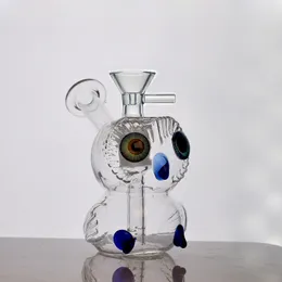 Lovely Owl Shape Mini Glass Bongs Hookah Bubbler Recycler Oil Dab Rigs Glass Water Pipes Smoking Pipe Ash Catcher Hookahs with 14mm Oil Pot and Bowl