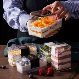 Kwadratowe owalne przezroczyste pudełko na ciasto jednorazowe przezroczyste morskie ciasto ser tiramisu deser pieczenia ciastka