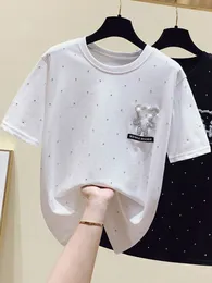 Koszulka damska gkfnmt Summer Black Beaded Polka Dot T Shirt Damskie Topy luźne białe tshirt krótkie rękawowe koszulki tee femme 230414