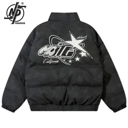 Men s Down Parkas Men Vintage Padded Jackets Coats Letter Star broderi överdimensionerade hiphop streetwear puffer jacka svart kappa 231114