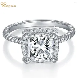 Pierścienie klastrowe Wong Rain 925 Sterling Silver 3ex VVS D CUSHION Cut 8 mm Real Moissanite Diamonds Blask kobiety