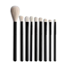 أدوات المكياج OVW 9pcs أبيض شعر الماعز ظلال العيون مزج فرش مجموعة تسليط الضوء على Blusher أسود مقبض سفر تجعد التظليل 230413