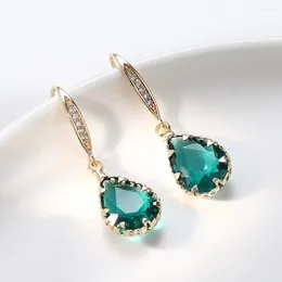 Hoop Earrings Trendy Hook Gold Color Green Waterdrop Vintage Simple Crystal For Women Drop Party Jewelry Gift Wholesale