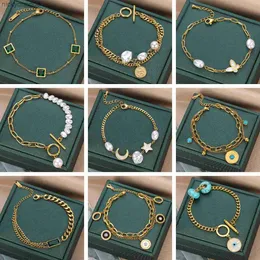 Frisado na moda em camadas pérola de aço inoxidável estrela amor borboleta charme pulseira para mulheres pulseiras casamento retro punk gótico jóias giftl231114