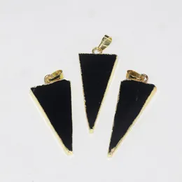 Pendant Necklaces Fashion Jewelry Long Natural Obsidian Triangle Femme 2023 Gold Plated Bezel Stone Healing Point Women Accessories 5pc