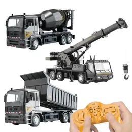 Druckguss-Modellautos, RC-Legierung, technisches Fahrzeug, Lenkrad, Fernbedienung, Muldenkipper, Kran, Mischer, Bagger, Hubwagen, Outdoor-Spielzeug, Geburtstagsgeschenk, L231114