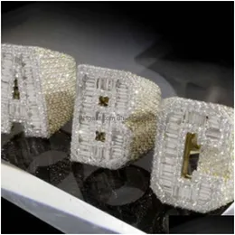 Anelli a fascia Personalizzati iniziali Abc Anelli Moissanite 925 Sier Vvs Baguette Iced Out Hip-Hop Lettera Nome Campionato Uomini Drop Delivery Gioiello Dhbto