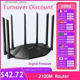 ルーターTenda AC23 AC2100ルーターデュアルギガビット2.4G 5.0GHzデュアルバンド2100MワイヤレスルーターWiFiリピーター7アンテナグローバルバージョンQ231114