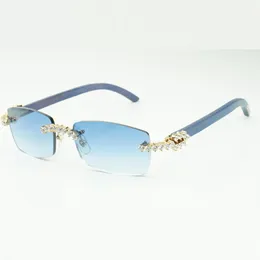 Óculos de sol de madeira diamante de 5,0 mm 3524012 com pernas de madeira azul natural e lentes de 56 mm