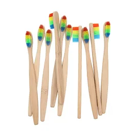 Eco-Friendly Bamboo Handle Rainbow Toothbrush Health Portable Soft Hair Oral Care Supplies Oral Cleaning Care Tools LL