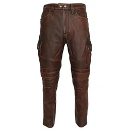 Calças masculinas de couro da motocicleta para homens protetores de couro genuíno motor biker pant protetores pantalones cuero moto 231113