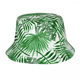 Berets Casual Tropical Summery Green Hawaiian Palm Tree Floral Bucket Hats Unisex Packable Hiking Fishing Cap Bob