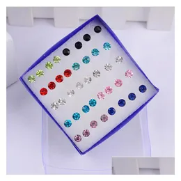 Estudio 20 pares de pendientes coreanos en caja Men and Women Color Antiallergic Diamond Plastic para enviar tapones para la oreja entrega de gota Joya Dhgarden Dhkrp