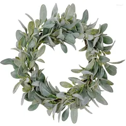 Decorative Flowers Spring Flocked Lambs Ear Wreath Year Round Everyday Foliage On Grapevine Base With Greenery Leaves For Front Door