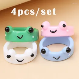 Cluster Rings 4Pcs/set Acrylic Frog Women Polymer Clay Resin For Girls Animal Ring Summer Fashion Travel Jewelry Gifts Wholesale