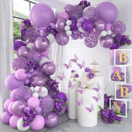 Papillon Rose Violet Ballon Guirlande Arch Kit Fête d'anniversaire Décor  Fille Baby Shower Latex Ballon Chaîne Fournitures de fête de mariage