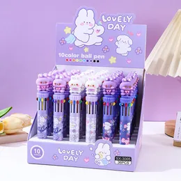 10 Color Ballpoint Pen Cute Cartoon Rabbit Elementary School Student Pen Press Type Color Multi-function Gel Pen Ball Point Pen 2997