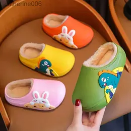 Slipper Winter Cartoon Children's Slippers Non-Slip Sole Cotton Shoes Boys Girls Waterproof Indoor Kids Shoes Plush Warm Home SlippersL231114