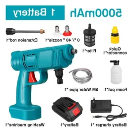 Outras ferramentas elétricas 30Bar 10000mAh Lavadora elétrica sem fio de alta pressão Recarregável Auto Car Washing Spray Gun Water Gun para Makital 1 Grnm