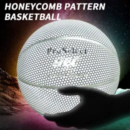 Balls Basketball Ball Reflective Men Gift Indoor Outdoor Size 7 Honeycomb Silver PU for Young Boys Girls Evening Play Games 230413
