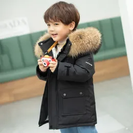 Męskie puch Parkas Dzieci zima w dół ubrania chłopiec gęste ciepły płaszcz z kapturem dzieci Parka prawdziwa fur