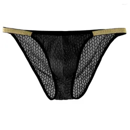 Unterhosen Herren Sexy Low Waist Slips Bikini Solid Bulge Pouch Erotische Höschen Atmungsaktive Gold Edge Thongs Dessous Unterwäsche