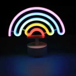 Nattlampor Neon Decor Rainbow Light Led Neon Night Lamps Flamingo Shaped Desk Lamp Cloud Moon Bedroom Decoration USB Small Night Light Q231113