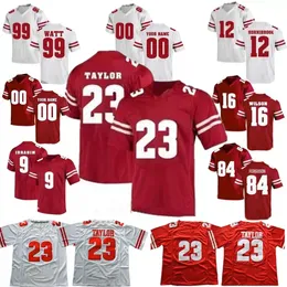 Custom NCAA Wisconsin Badgers Football Jersey 23 Jonathan Taylor 0 Braelon Allen 16 Russell Wilson 99 JJ Watt 18 Collin Wilder Jack Sanborn Nick Herbig Mertz Jerseys