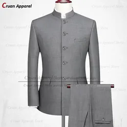 Men's Suits Blazers Classic Chinese Tunic Suit Wedding Men Suit Set Slim fit Groomsman Groom Tuxedo Luxury Dinner Stand Collar Blazer Pants 2Pcs 231113